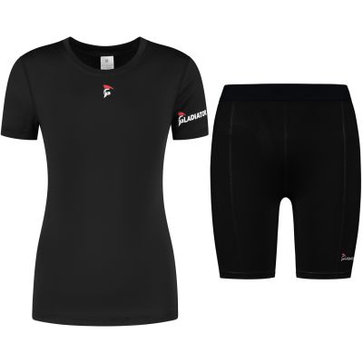 Gladiator Sports Paket: Kompressionsshirt und Kompressionsshorts – Damen schwarz vorderseite