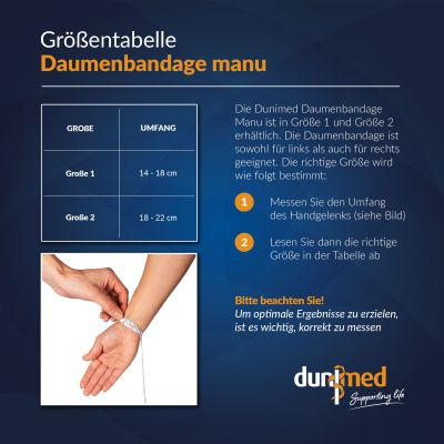 Größentabelle Dunimed Daumenbandage Manu