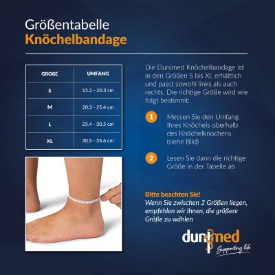 Größentabelle Dunimed Knöchelbandage