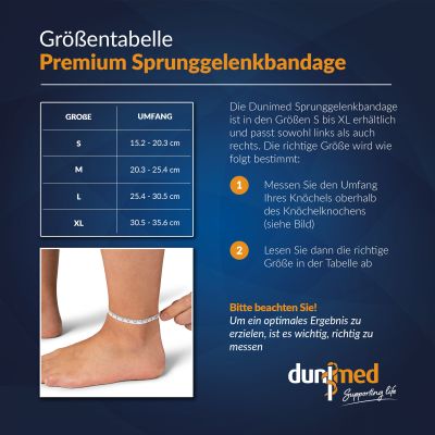 Dunimed Premium Sprunggelenkbandage Größentabelle