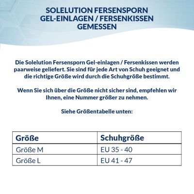 Solelution Fersensporn Gel-Einlagen - Fersenkissen Größentabelle
